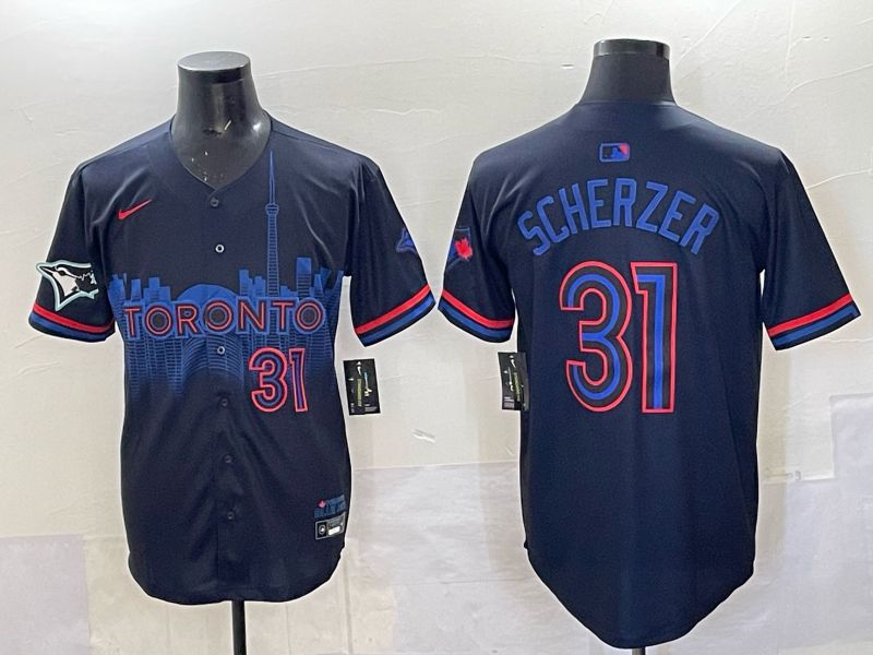 Men 2025 Toronto Blue Jays 31 Scherzer Black Joint Name Nike MLB Jersey 05